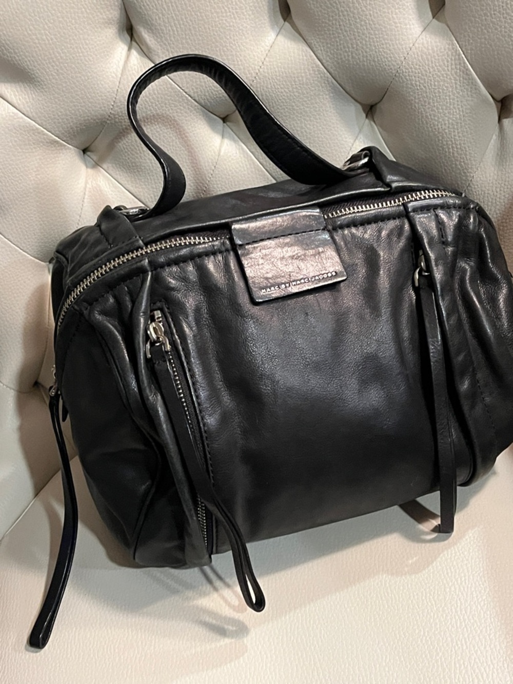 Marc Jacobs Black Leather Moto Zip-Front Satchel **Missing Crossbody Strap**
